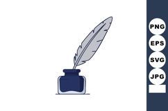 Feather quill pen with ink bottle vintage writing tool illus Product Image 1