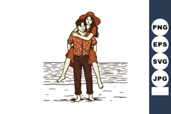 Young couple enjoying piggyback ride on beach in warm brown Product Image 1
