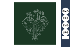 Floating island with palm trees waterfall and treasure chest Product Image 1