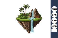 Floating island with waterfall palm trees and treasure chest Product Image 1