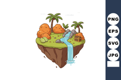 Floating island with waterfall palm trees treasure chest and Product Image 1