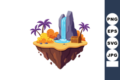 Tropical island with waterfall palm trees treasure chest col Product Image 1