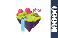 Floating island with waterfall tropical trees and treasure c Product Image 1