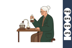Elderly Female Scientist Conducting Chemistry Experiment in Product Image 1