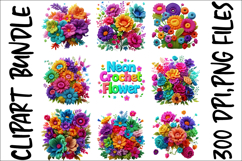 Neon Crochet Flower Clipart Bundle Bright Yarn Floral PNGs Product Image 4