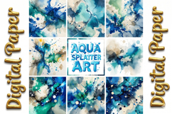 Aqua Watercolor Splatter Art: Abstract Texture Backgrounds Product Image 20
