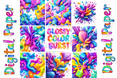 Glossy Color Burst Digital Paper Pack ,Liquid Paint Splahes Product Image 4