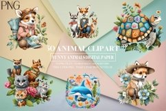 50 Funny Animal Clipart, Animal Illustration Digital Paper Product Image 5