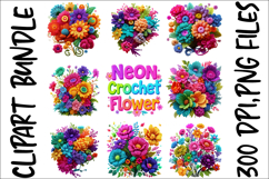 Neon Crochet Flower Clipart Bundle Bright Yarn Floral PNGs Product Image 5