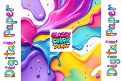 Glossy Color Burst Digital Paper Pack ,Liquid Paint Splahes Product Image 5