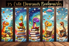 Cute Dinosaur Bookmarks, 25 Digital Dino Bookmark Set Product Image 1