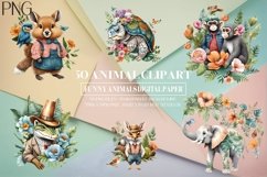 50 Funny Animal Clipart, Animal Illustration Digital Paper Product Image 6