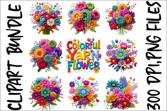 Colorful Yarn Flower Clipart Bundle - Crochet Floral Bouquet Product Image 6