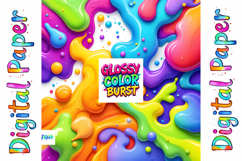 Glossy Color Burst Digital Paper Pack ,Liquid Paint Splahes Product Image 6