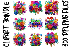 Neon Crochet Flower Clipart Bundle Bright Yarn Floral PNGs Product Image 6