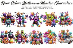 3D Neon Color Halloween Monster ClipArt&#039;s, 150 PNG Clipart Product Image 6