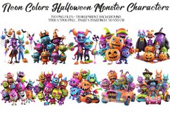 3D Neon Color Halloween Monster ClipArt&#039;s, 150 PNG Clipart Product Image 7