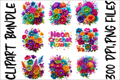 Neon Crochet Flower Clipart Bundle Bright Yarn Floral PNGs Product Image 7