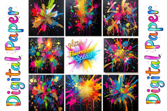 Glitter Fluorescent Splash Digital Paper Bundle Product Image 9