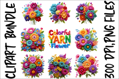 Colorful Yarn Flower Clipart Bundle - Crochet Floral Bouquet Product Image 8