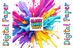 Glossy Color Burst Digital Paper Pack ,Liquid Paint Splahes Product Image 8