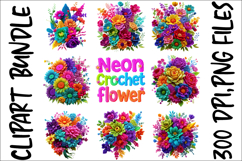 Neon Crochet Flower Clipart Bundle Bright Yarn Floral PNGs Product Image 8