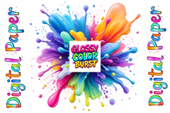 Glossy Color Burst Digital Paper Pack ,Liquid Paint Splahes Product Image 9