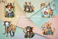 50 Funny Animal Clipart, Animal Illustration Digital Paper Product Image 9