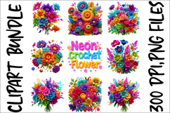 Neon Crochet Flower Clipart Bundle Bright Yarn Floral PNGs Product Image 9