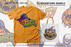 Cursed Pumpkin Faces And Haunted Skeleton Halloween Vector Product Image 4