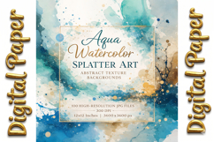 Aqua Watercolor Splatter Art: Abstract Texture Backgrounds Product Image 1