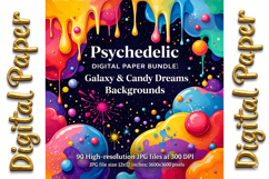Psychedelic Digital Paper Bundle: Galaxy &amp; Candy Dreams Product Image 2