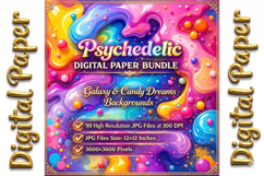 Psychedelic Digital Paper Bundle: Galaxy &amp; Candy Dreams Product Image 1