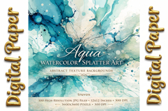 Aqua Watercolor Splatter Art: Abstract Texture Backgrounds Product Image 2