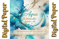 Aqua Watercolor Splatter Art: Abstract Texture Backgrounds Product Image 4
