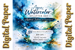 Aqua Watercolor Splatter Art: Abstract Texture Backgrounds Product Image 5