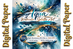 Aqua Watercolor Splatter Art: Abstract Texture Backgrounds Product Image 6