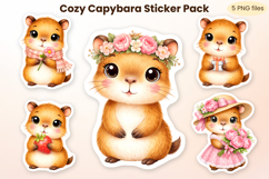 Cute capybara stickers printable | Cozy animal sticker PNG Product Image 1