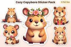 Cute capybara stickers printable | Cozy animal sticker PNG Product Image 1