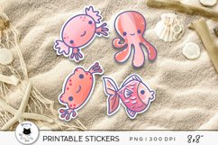 kawaii underwater animal stickers on a sandy background