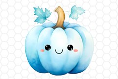 Kawaii Blue Watercolor Pumpkin Sublimation Clipart