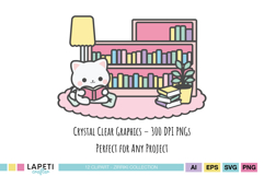 kawaii reading corner digital illustration