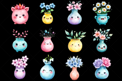 kawaii vase clipart, cute botanical pot PNG, pastel floral watercolor, kawaii flower vase, chibi vase illustration, kawaii watercolor PNG, pastel winter flowers clipart, cute plant pot drawing, adorable vase art, kawaii floral bundle, kawaii tulip vase PN