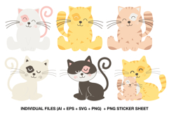 kawaii cat clipart set with pastel kittens