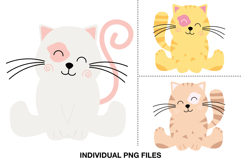 Three adorable kawaii cat illustrations in soft pastel colors, perfect for crafts, planners, and stickers.