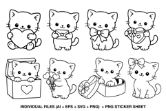 kawaii cat coloring clipart set