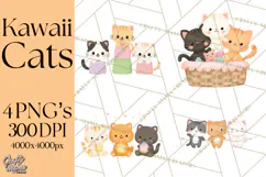 Kawaii Cat Clipart, Cute Kitten PNG, Fun Cat Illustrations Product Image 1