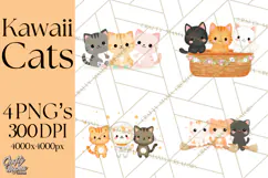 Kawaii Cat Clipart, Cute Kitten PNG, Fun Cat Illustrations Product Image 1