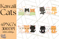 Kawaii Cat Clipart, Cute Kitten PNG, Fun Cat Illustrations Product Image 1