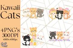 Kawaii Cat Clipart, Cute Kitten PNG, Fun Cat Illustrations Product Image 1